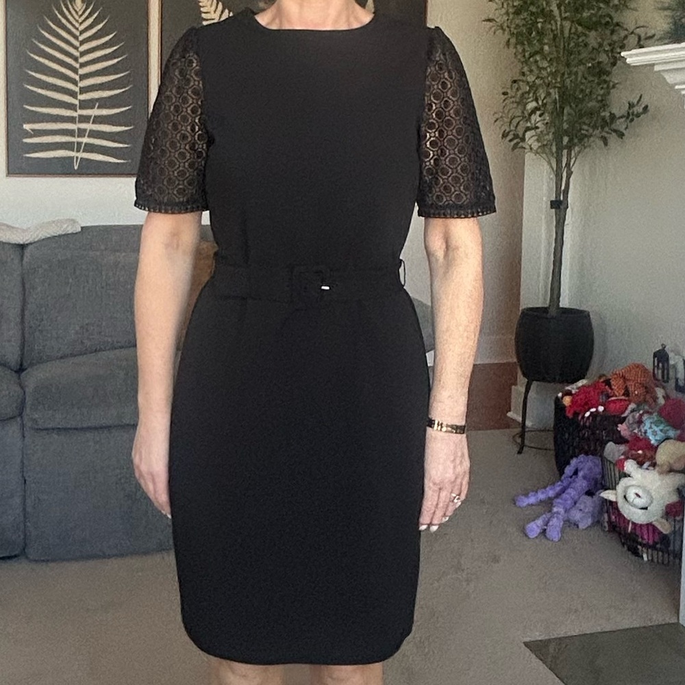 Express Black Midi Dress with Lace Sleeves